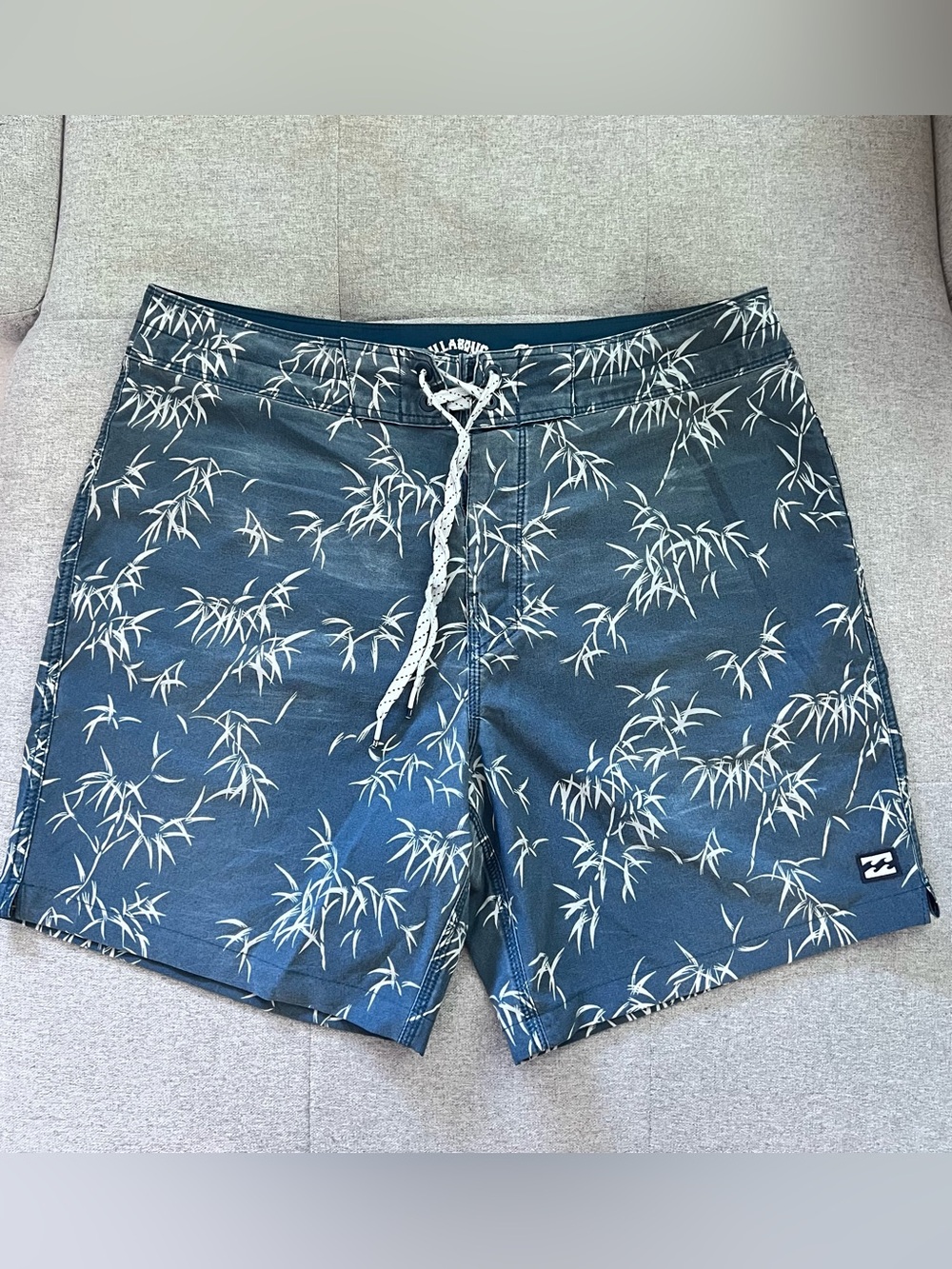 Billabong Men's Blue Board Shorts with White Bamboo Print